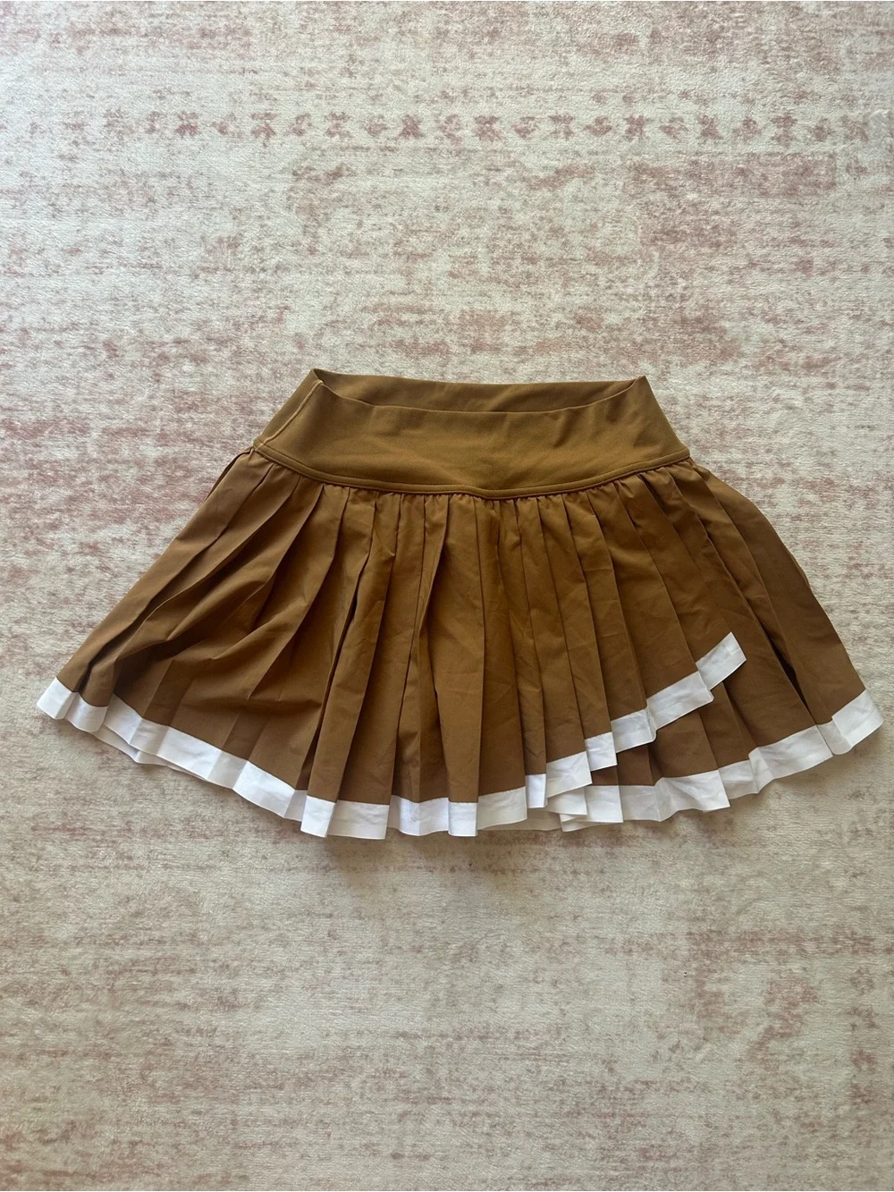 aerie Brown Pleated Skater Skirt with White Trim